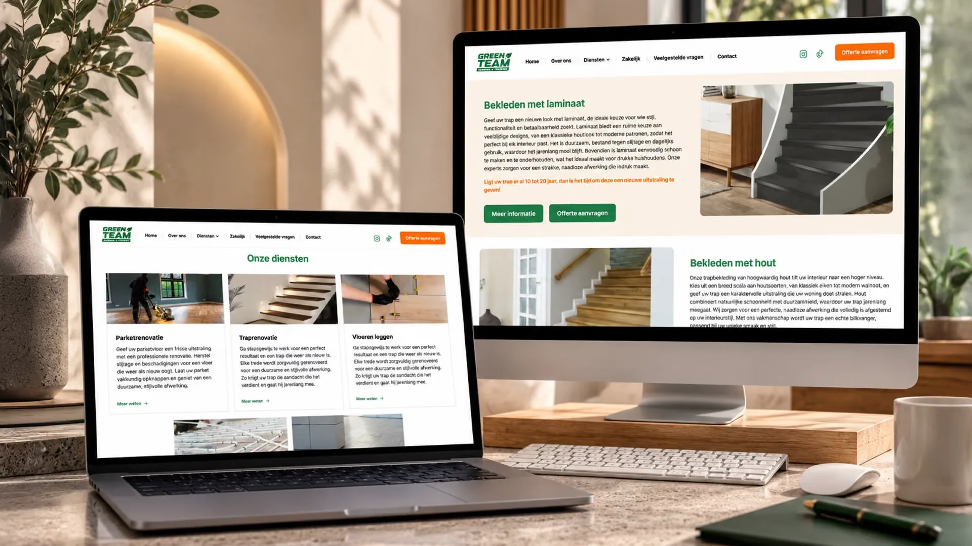 Die Leistungsseiten von GreenTeam auf Desktop und Laptop