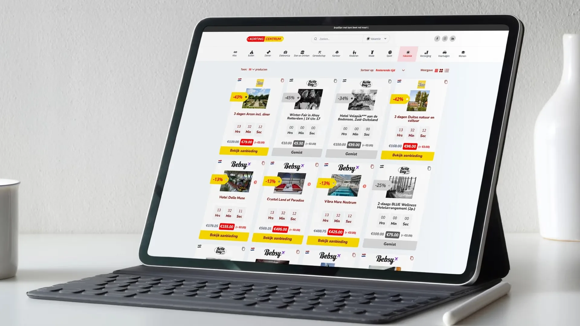 The KortingCentrum discount overview on a tablet