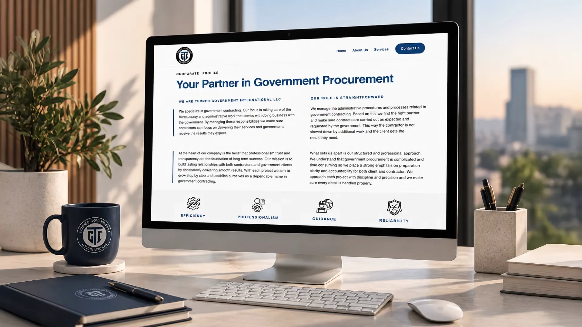 Turned Government International kurumsal profili bir iMac'te
